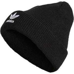 adidas Women's Trefoil Beanie Black with Logo New Hat Winter Fall